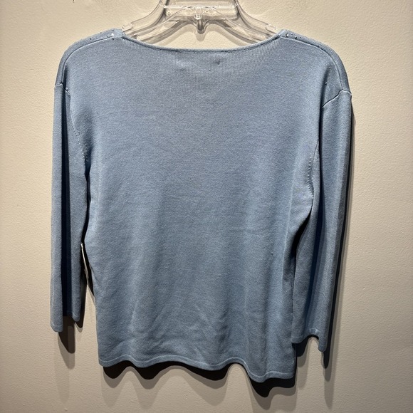 J.A.C. Light‎ Blue Silk Blend Top Rhinestone 3/4 Sleeves Lightweight SzL Career - Picture 2 of 8